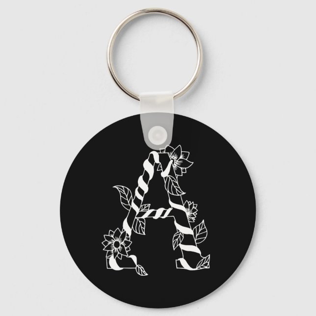 Svarta och vita Brev ’A’ med Väntblommor Nyckelring (Baksida)