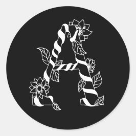 Svarta och vita Brev ’A’ med Väntblommor Runt Klistermärke