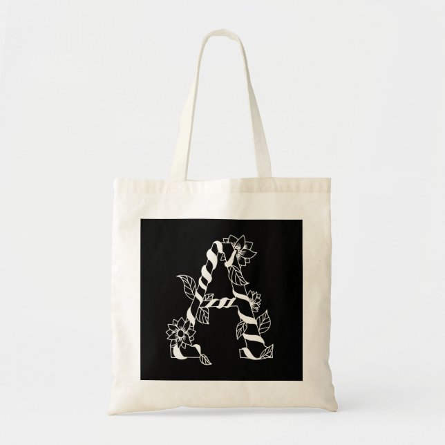 Svarta och vita Brev ’A’ med Väntblommor Tygkasse (Framsidan)