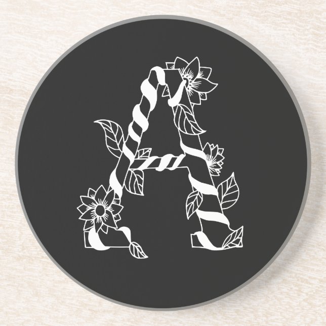 Svarta och vita Brev ’A’ med Väntblommor Underlägg (Framsidan)