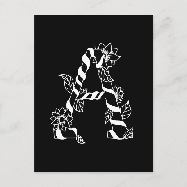 Svarta och vita Brev ’A’ med Väntblommor Vykort (Framsida)