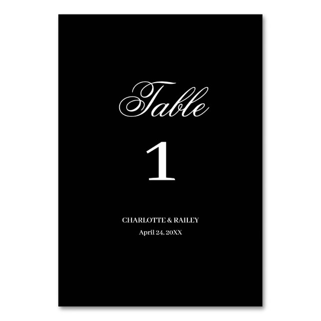 Svarta och vita Bröllop Bordsnummer (Framsidan)