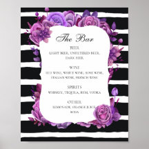 Svarta och vita bröllop dricker pub. Lila blommigt