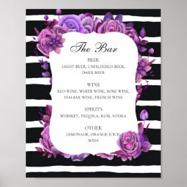 Svarta och vita bröllop dricker pub. Lila blommigt Poster