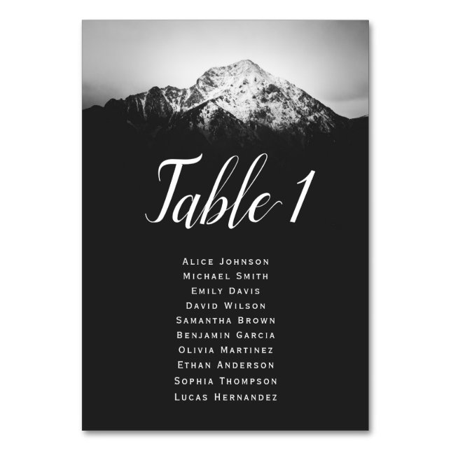 Svarta och vita bröllop under bergen bordsnummer (Framsidan)