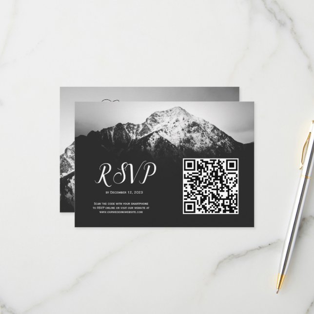 Svarta och vita bröllop under bergen OSA kort (Fram/Back In Situ)