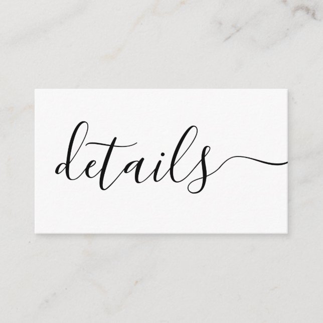 Svarta och vita bröllopsdetaljer anpassade tilläggskort (Framsida)