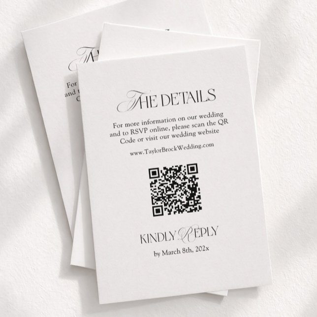 Svarta och Vita Bröllopsdetaljer Qr-kod Tilläggskort (Skapare uppladdad)