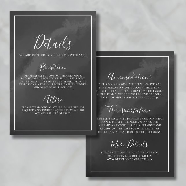 Svarta och vita bröllopsdetaljer tilläggskort (Minimalist Black And White Wedding Details Enclosure Card)