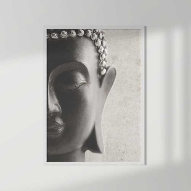 Svarta och vita Buddha Ansikte Poster (Black and white Buddha face poster)