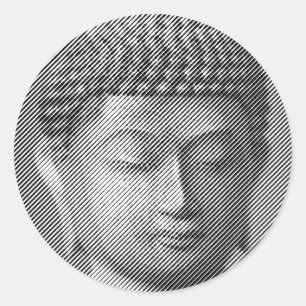 Svarta och vita Buddha Ansikte-statyn, bildad av L Runt Klistermärke