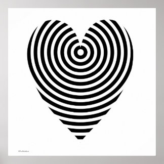Svarta och vita cirklar Heart Poster