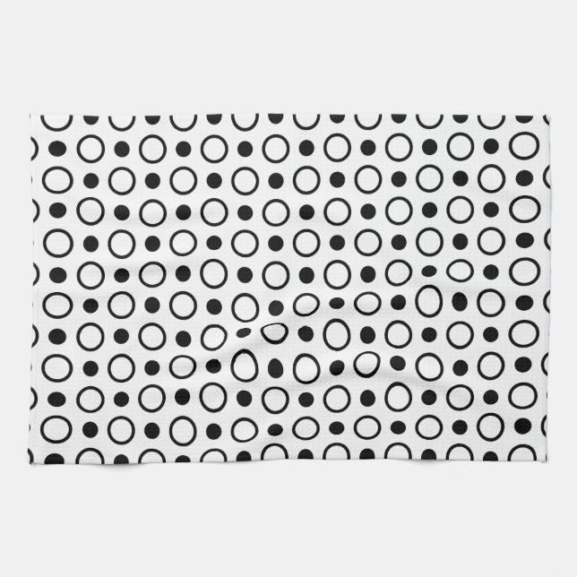 Svarta och vita cirklar och Polka dots Kökshandduk (Horisontell)