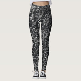 Svarta och vita cyklar mönster leggings