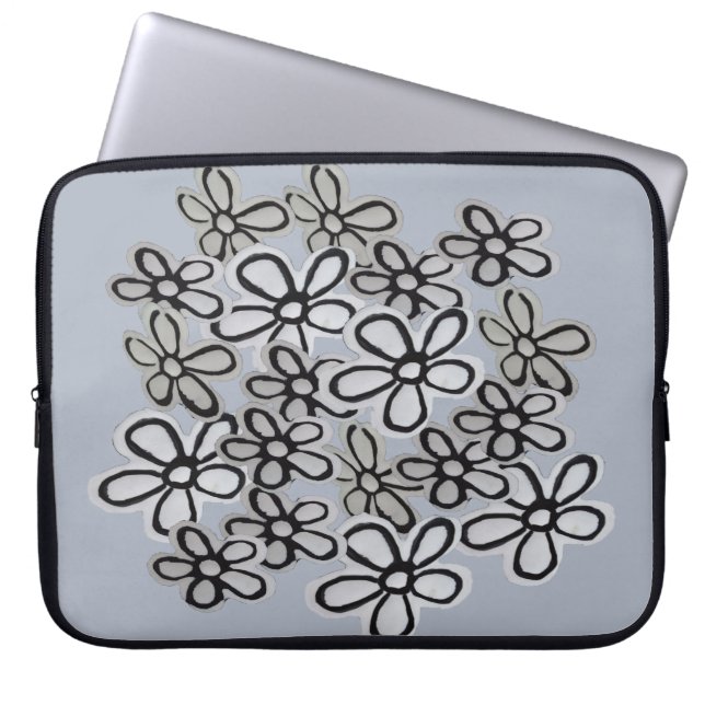 Svarta och vita Daisyn mönster Laptop Fodral (Framsidan)