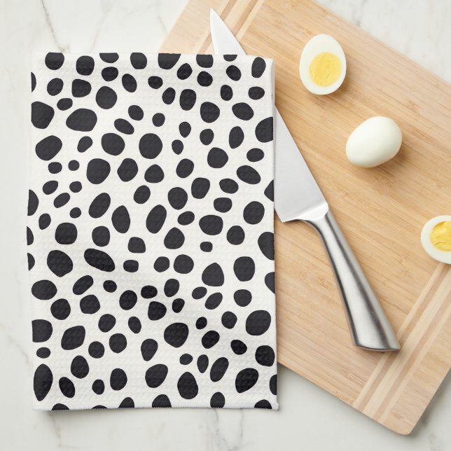 Svarta och vita Dalmatien Abstrakt Mönster Kökshandduk (Vikt i Fjärdedel)