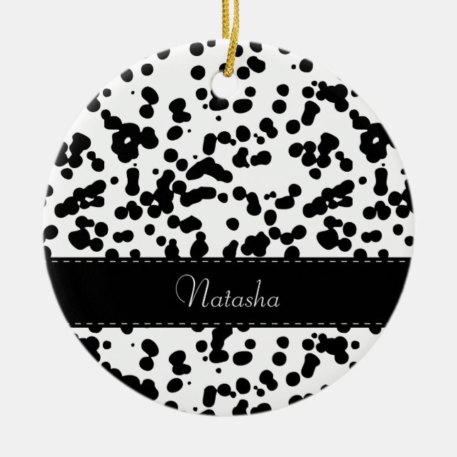 Svarta och vita Dalmatiska fläckar Julgransprydnad Keramik (Framsidan)