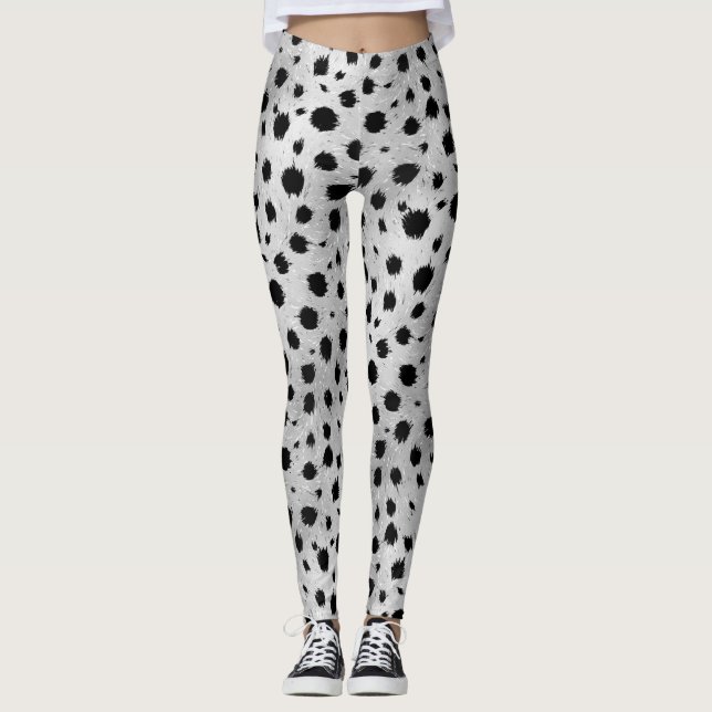 Svarta och vita Dalmatiska fläckar Mönster Leggings (Framsida)