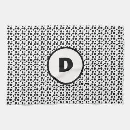 svarta och vita dalmatiska söta prickar monogram kökshandduk