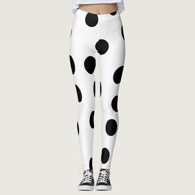 svarta_och_vita_dalmatiska_spot_mönster leggings (Framsida)