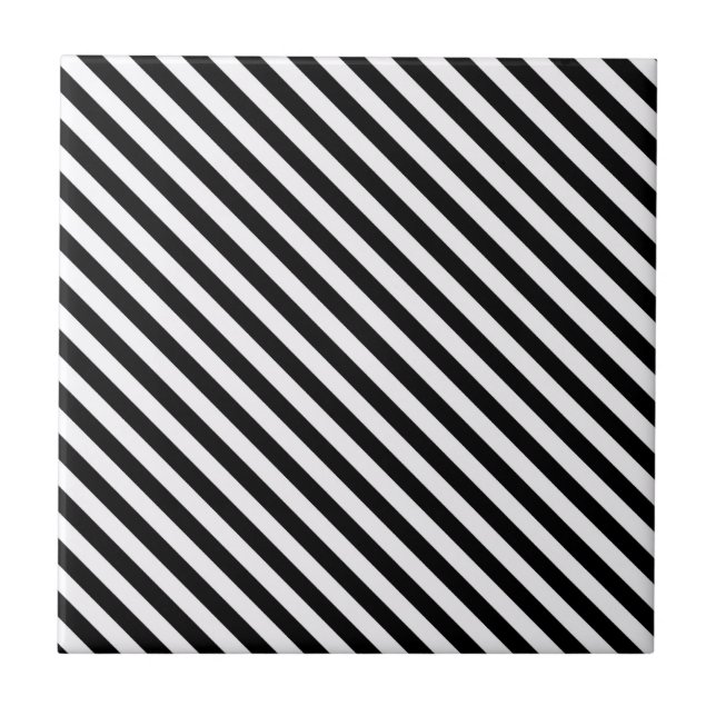 Svarta och vita diagonala ränder kakelplatta (Framsidan)