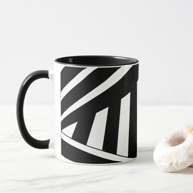 Svarta och vita diagonala ränder  mugg (Med munk)