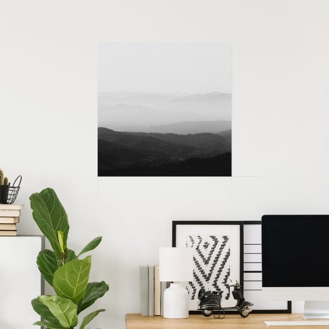 Svarta och vita dimmiga horisontlinjer poster (Hemmakontoret)