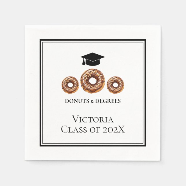 Svarta och vita donuts och grader Grad Party Pappersservett (Framsidan)