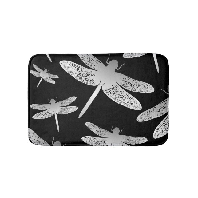 Svarta och vita Dragonfly Mönster Badrumsmatta (Framsidan)