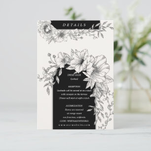 svarta och vita eleganta blommiga detaljer tilläggskort