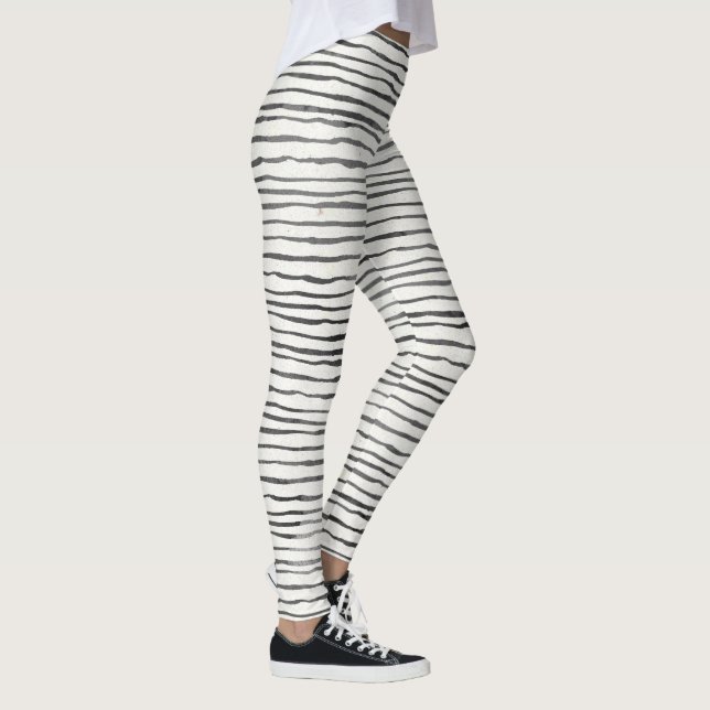 Svarta och vita fantasifulla boho horisontella rän leggings (Höger)