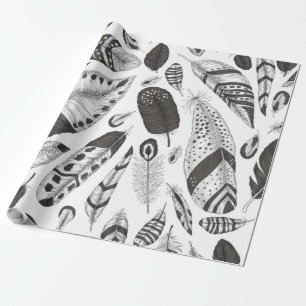 Svarta och vita fjädrar mönster presentpapper