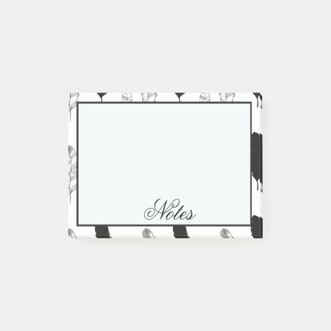 Svarta och vita fjädrar post-it block (Framsida)