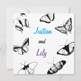 Svarta och vita fjärilar inbjudningar