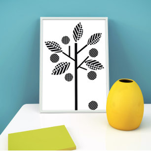 Svarta och vita frukten Träd Poster