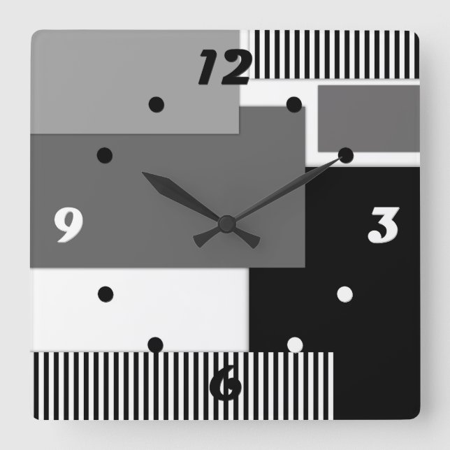 Svarta och vita geometriska former fyrkantig klocka (Framsida)