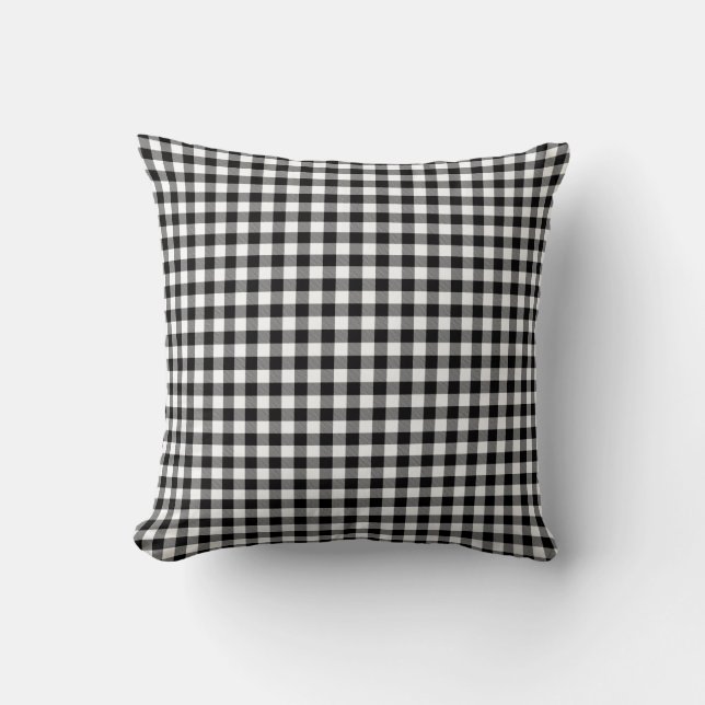 Svarta och vita Gingham Mönster Dekorativ kudde (Framsida)