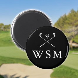 Svarta och vita golfklubbor med anpassad monogram magnet