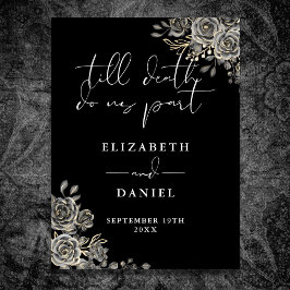 Svarta och vita gothrosor Blommig vigselskylt Poster