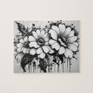 Svarta och vita gotiska Daisy Bleeding Bläck Pussel