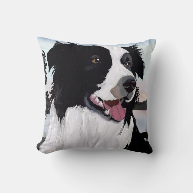 Svarta och vita Gräns Collie Dekorativ kudde (Framsida)