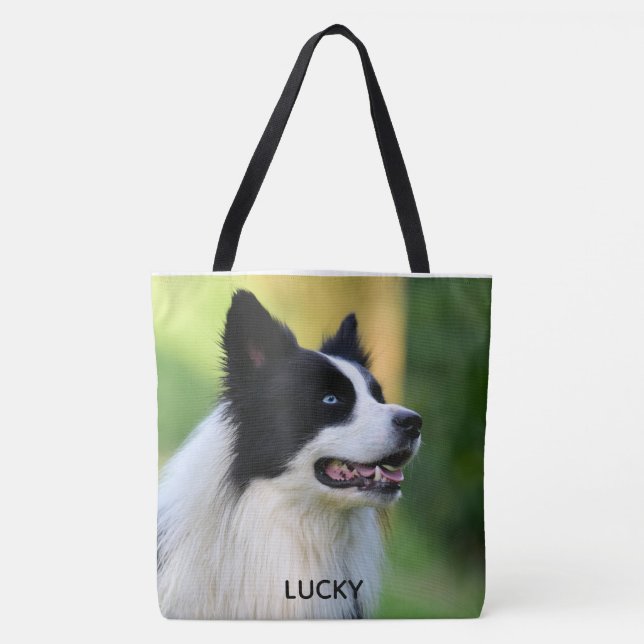 Svarta och vita Gräns Collie Hund Tygkasse (Framsida)