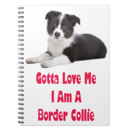 Svarta och vita Gräns Collie Puppy Hund Journal Anteckningsbok
