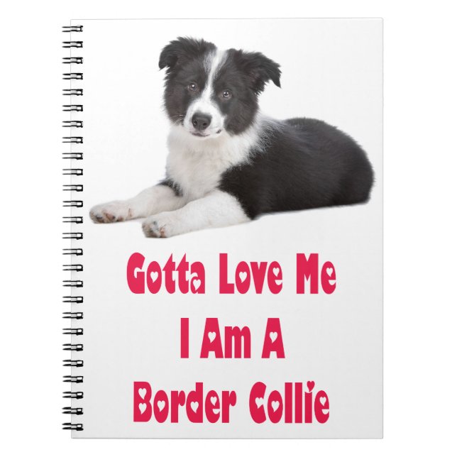 Svarta och vita Gräns Collie Puppy Hund Journal Anteckningsbok (Framsidan)