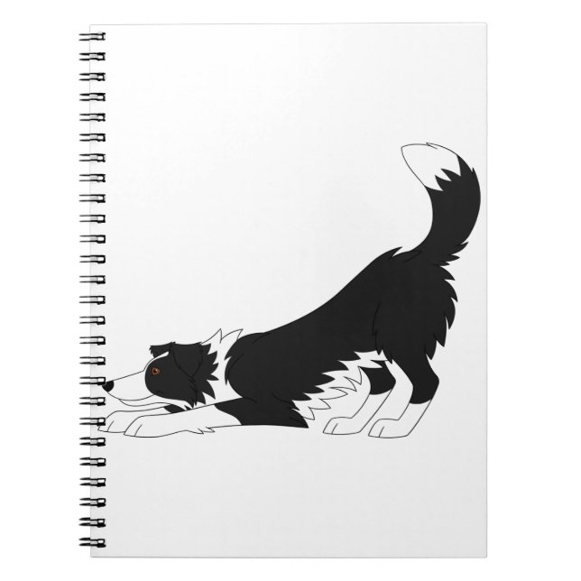Svarta och vita Gräns Collie Yoga Anteckningsbok (Framsidan)