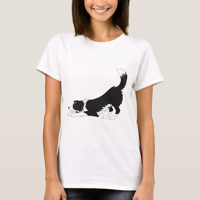 Svarta och vita Gräns Collie Yoga T Shirt (Framsida)