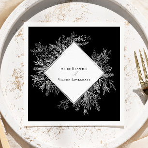 Svarta och vita Greenery Bröllop Pappersservett
