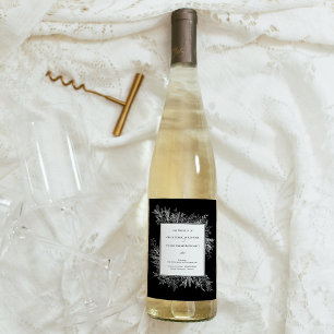 Svarta och vita Greenery Bröllop Vinflaska Etikett