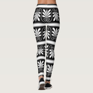 Svarta och vita grekiska Blommönstret Leggings