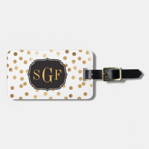 Svarta och vita Guld Glitter City Dots Monogram Bagagebricka